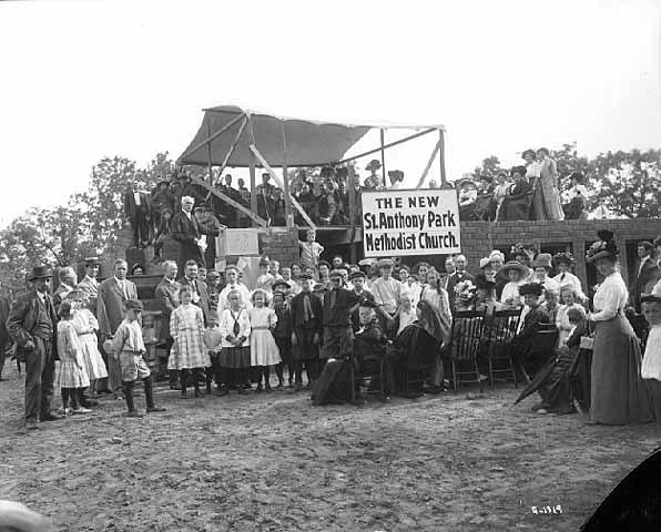 The congregation from St. Anthony Park United Methodist Church lays the cornerstone for the new church at 2200 Hillside Ave. in 1911.
