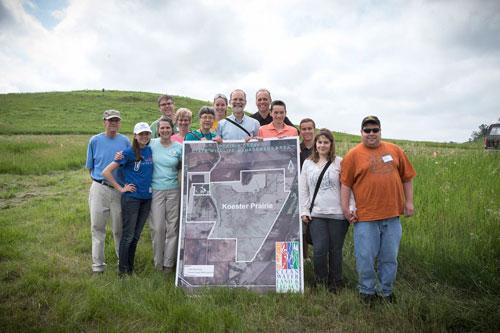 It was a family celebration at the dedication of the new preserve. Left to right: Rich Thomasgard, Ingrid Koester, Paula Thomasgard and Todd, Kate, Nancy, Maren, Craig, Scott, Bjorn, Austin, Stephanie and Matthew Koester. (Photo courtesy of the Trust for Public Land)