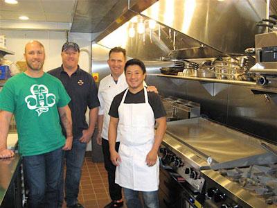 From left, Steve Mars, Scott Mars, Jack Reibel and head chef Billy Ring in the shiny new Paddy Shack kitchen. (Photo by Roger Bergerson}
