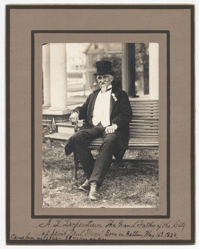 Auguste Larpenteur still cut a fine figure at 87 as he posed at the Anchorage in 1910. Photo courtesy of Minnesota Historical Society
