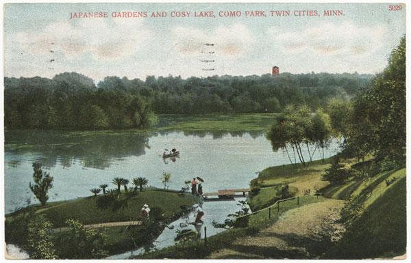 The Japanese garden was a favorite subject for souvenir postcards.Courtesy Minnesota Historical Society