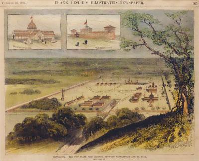 Artist’s fanciful depiction of new fairgrounds. Images courtesy of Minnesota State Fair Archives