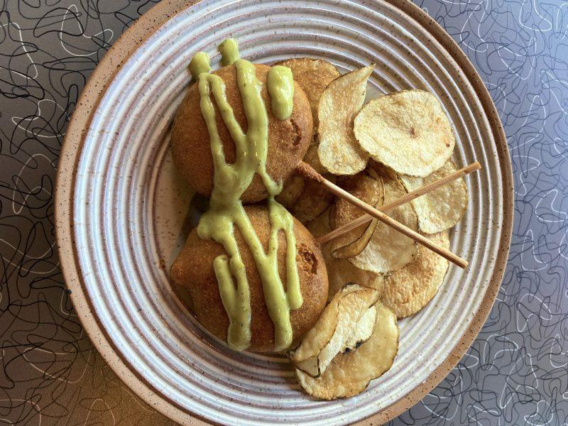 Among the new foods to the Minnesota State Fair is the ChoriPop, a vegan corndog on a stick. Photo courtesy of Minnesota State Fair.