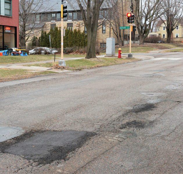 This section of Cleveland Avenue in the St. Anthony Park neighborhood
is scheduled for reconstruction starting in spring. Photo by Lou Michaels.