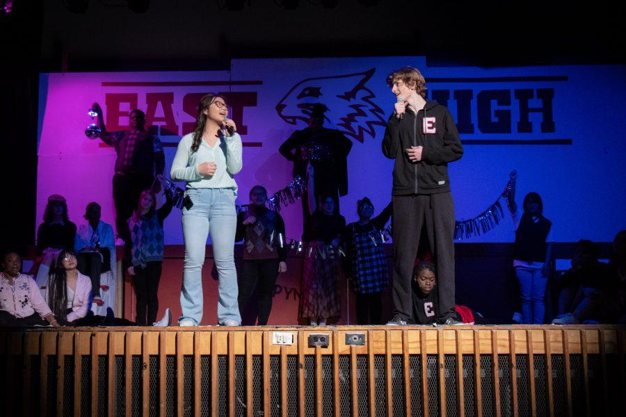 PaNra Lee (left) and Emerson Spencer performed in the Como Theater
Department’s adaptation of “High School Musical.” Photo by Como
senior Soren Sackreiter.
