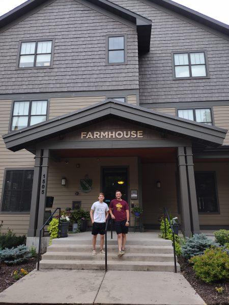 FarmHouse is a 2017-built fraternity house that traces its Minnesota chapter origins to 1931. Pictured are Michael Moline (right) of St. Peter, and Ben Deyle; of Byron, Minnesota. Photo by Drew Henderson.