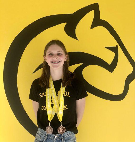 Como sophomore Aleia Lueck finished fourth in the state for both the 50-yard freestyle and 100-yard free. Photo by Christina Ward.