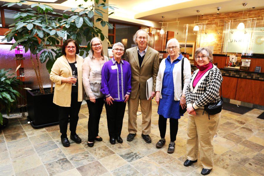 The Bugle recently held an “Advertisers Appreciation” event at Sunrise Banks. Top photo (l to r) Bugle staffers Fariba Sanikhatam, Sonia Ellis, board chairperson Helen Warren, Scott Carlson, Mary Hegge and former copy editor Betsy Carlson. Photos by Lou Micheals.