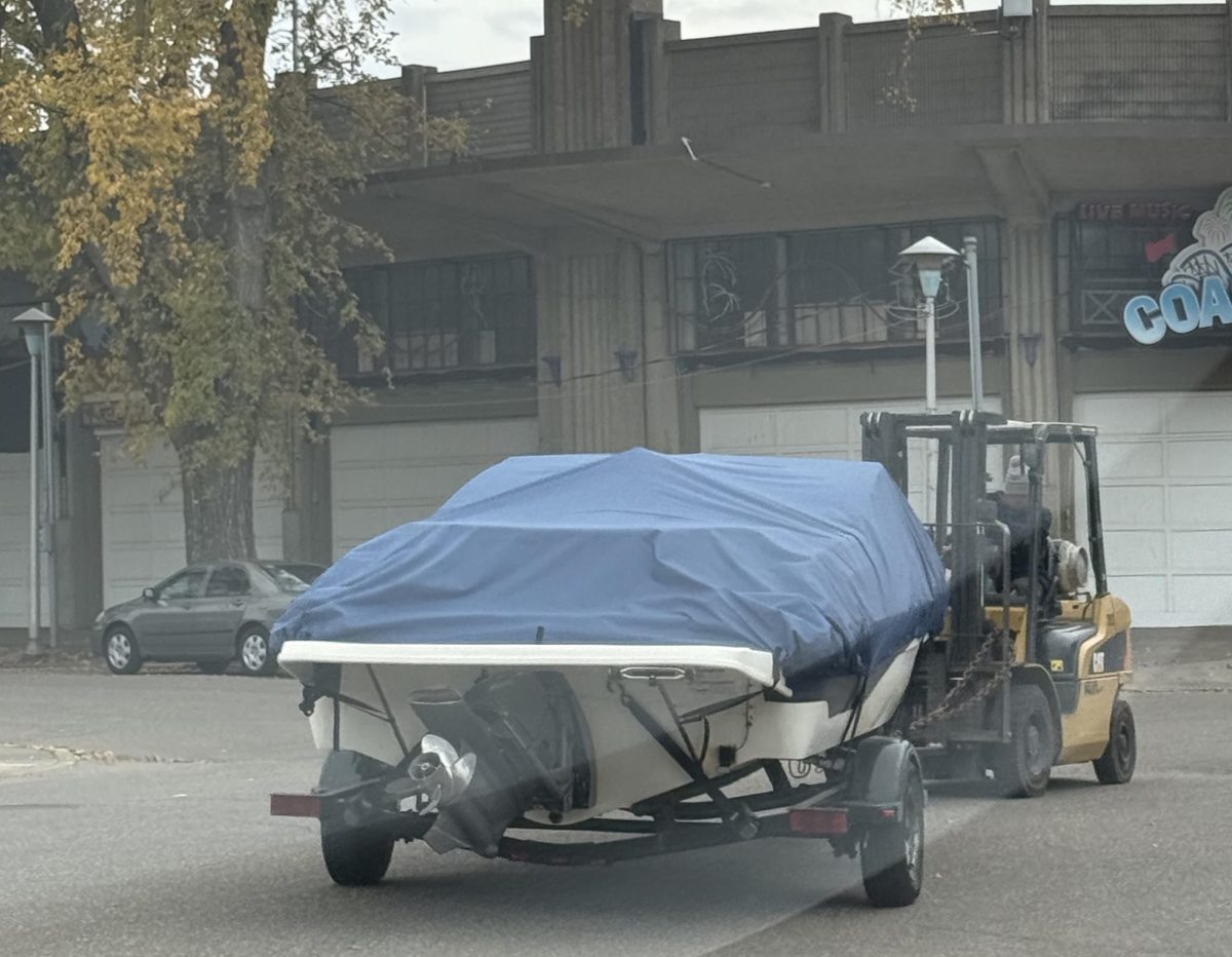 A boat prepares to enter its winter slumber at the state fairgrounds last fall. Photo submitted by St. Anthony Park native John DiGiorno.