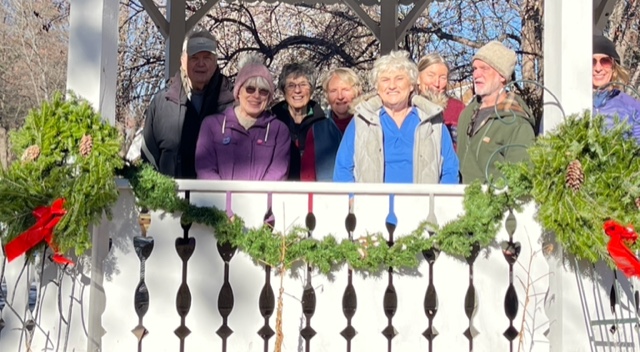 The Neighbors of Alden Square Park include Don Nevin, Betty Lotterman, Carol Mulroy, Sue Nevin, Mary Zorn, Jenny Offt and Bill Laughlin. This photo was taken after they decorated the gazebo for Advent. Submitted photo.