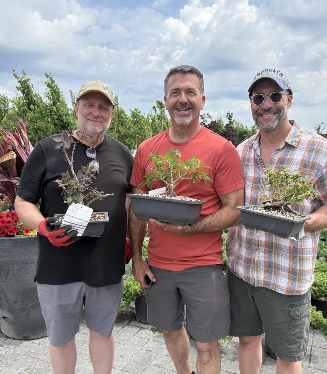 Triple Root Bonsai’s founders display some of their work: (L to R) Mark Lundquist, David Weiss and Allen Bernard.